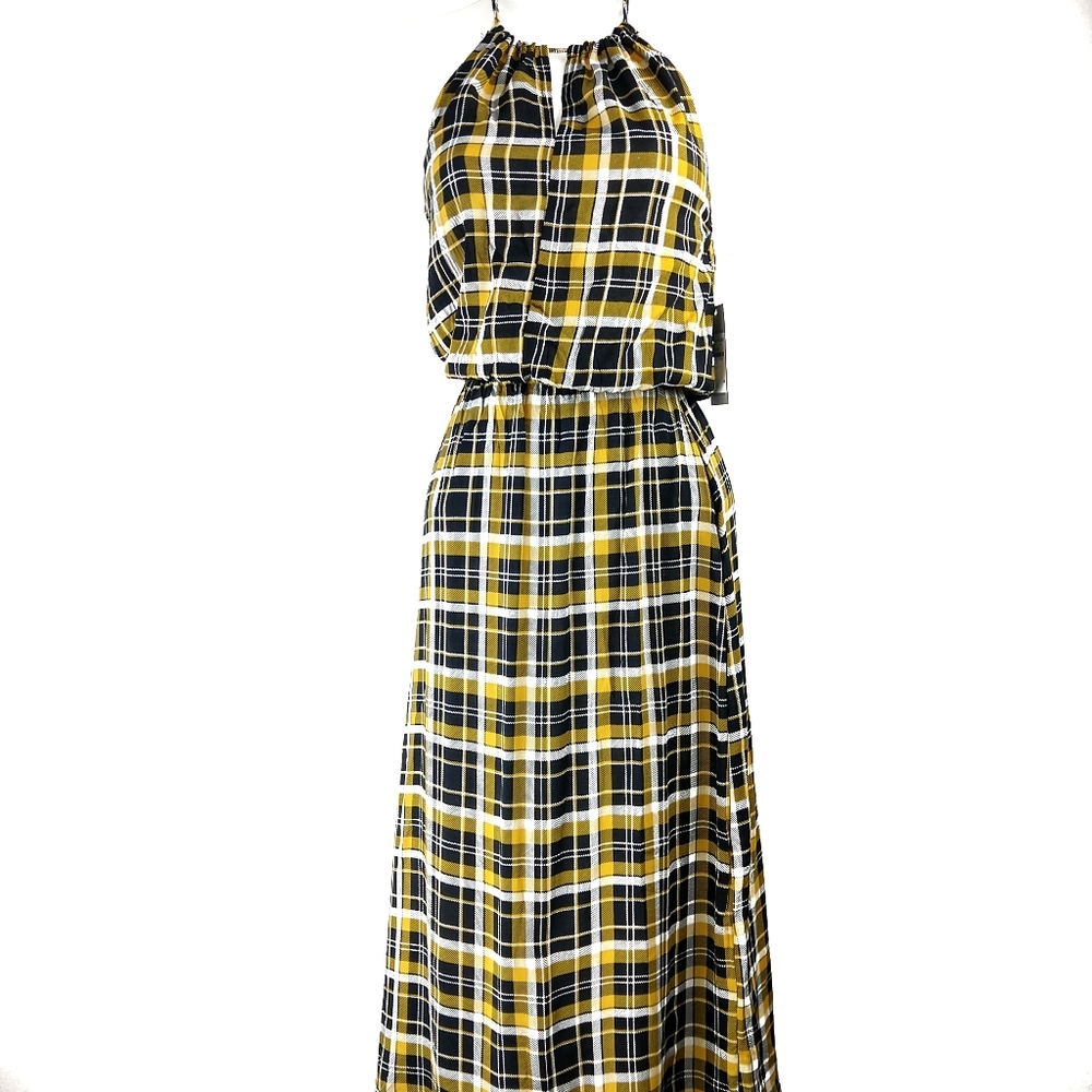 Velvet Torch small plaid halter midi dress